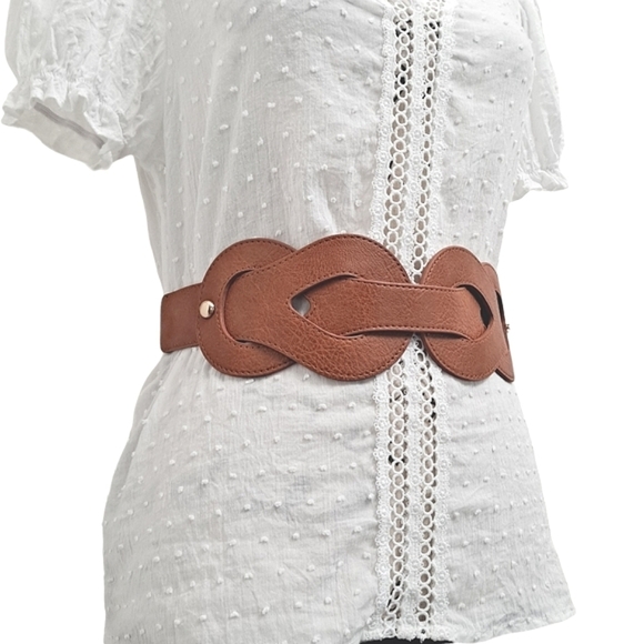 Western Brown Wide Waist Belt  Faux Leather Braided Corset stretch Festival - Picture 6 of 13